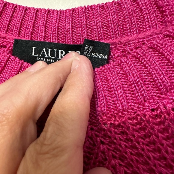 Ralph Lauren Black Label Linen Blend Tight Cable Knit Pink Sweater Size Large - Picture 3 of 6